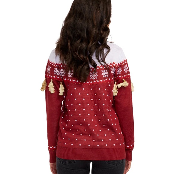 Happy Holidays Red Sweater with Tassels - Picture 2 of 7